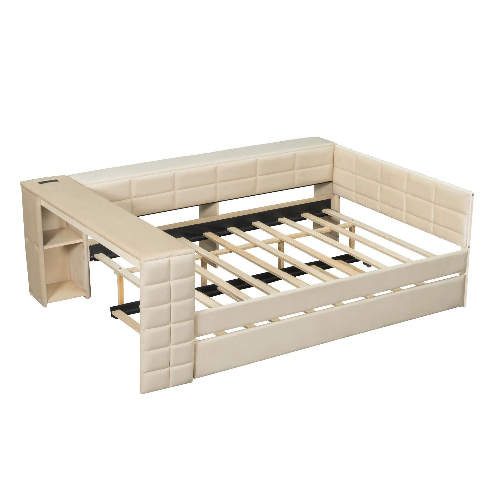 Upholstered Platform Bed With Storage Shelves, Desk, Charging Station And Trundle by Unique Piece Furniture