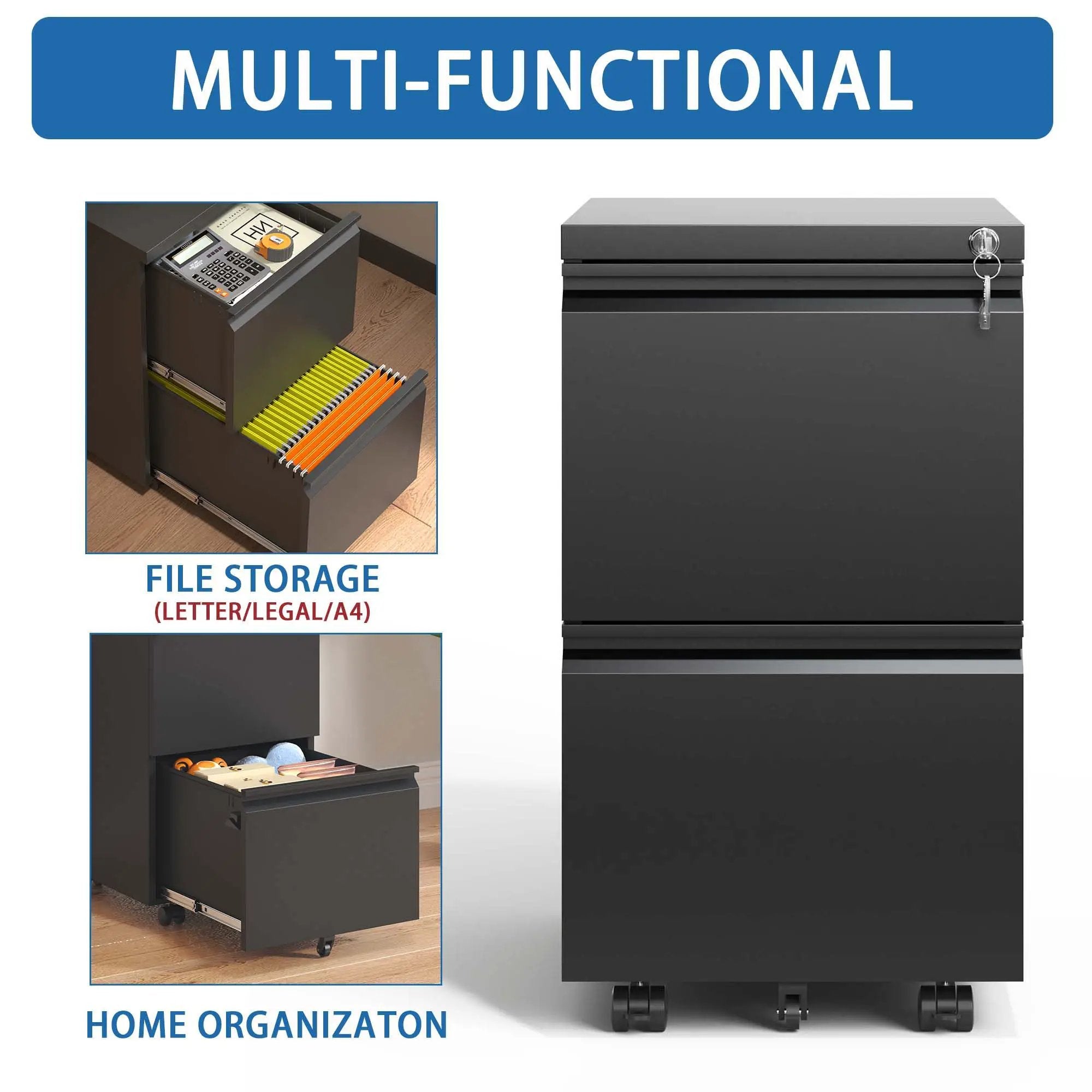 Metal Drawer Mobile File Cabinet With Lock For Home Office Organizer by Unique Piece Furniture