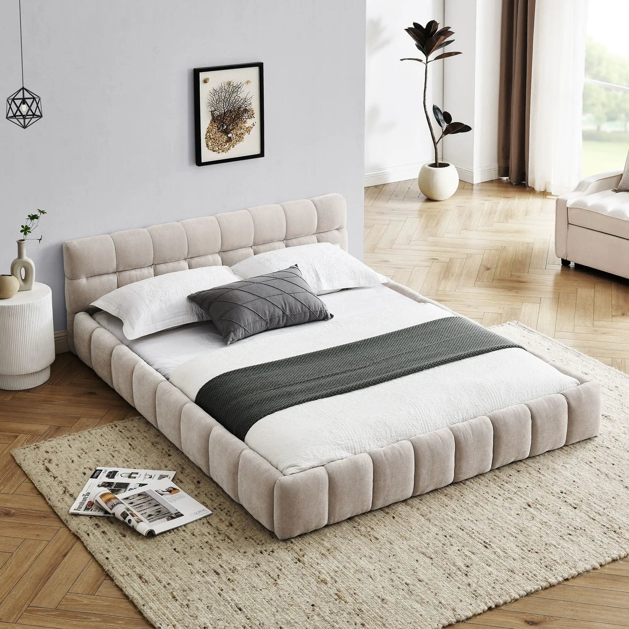 Modern Platform Bed Frame With Thick Fabric by Unique Piece Furniture