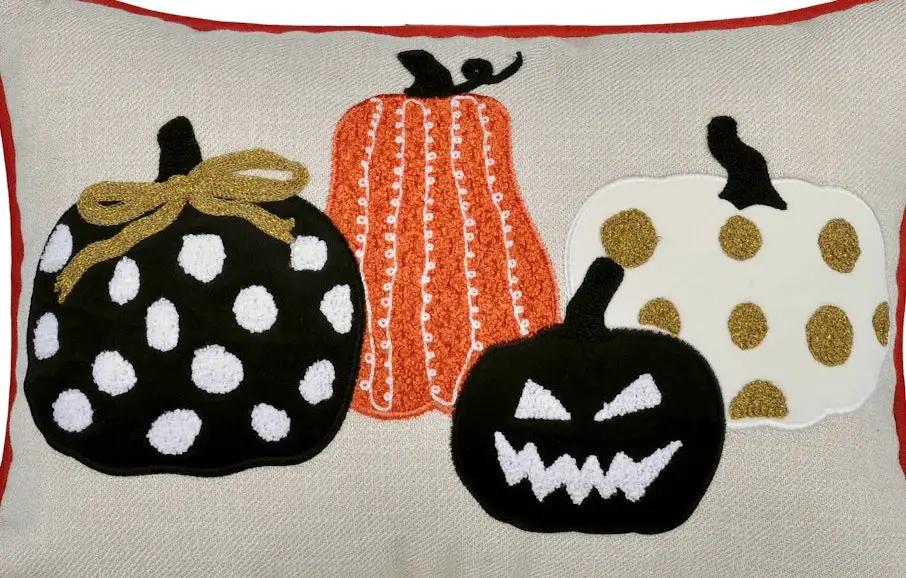 Halloween Pumpkin Embroidered Throw Pillow – Spooky Polka Dot by HouseOfZazla