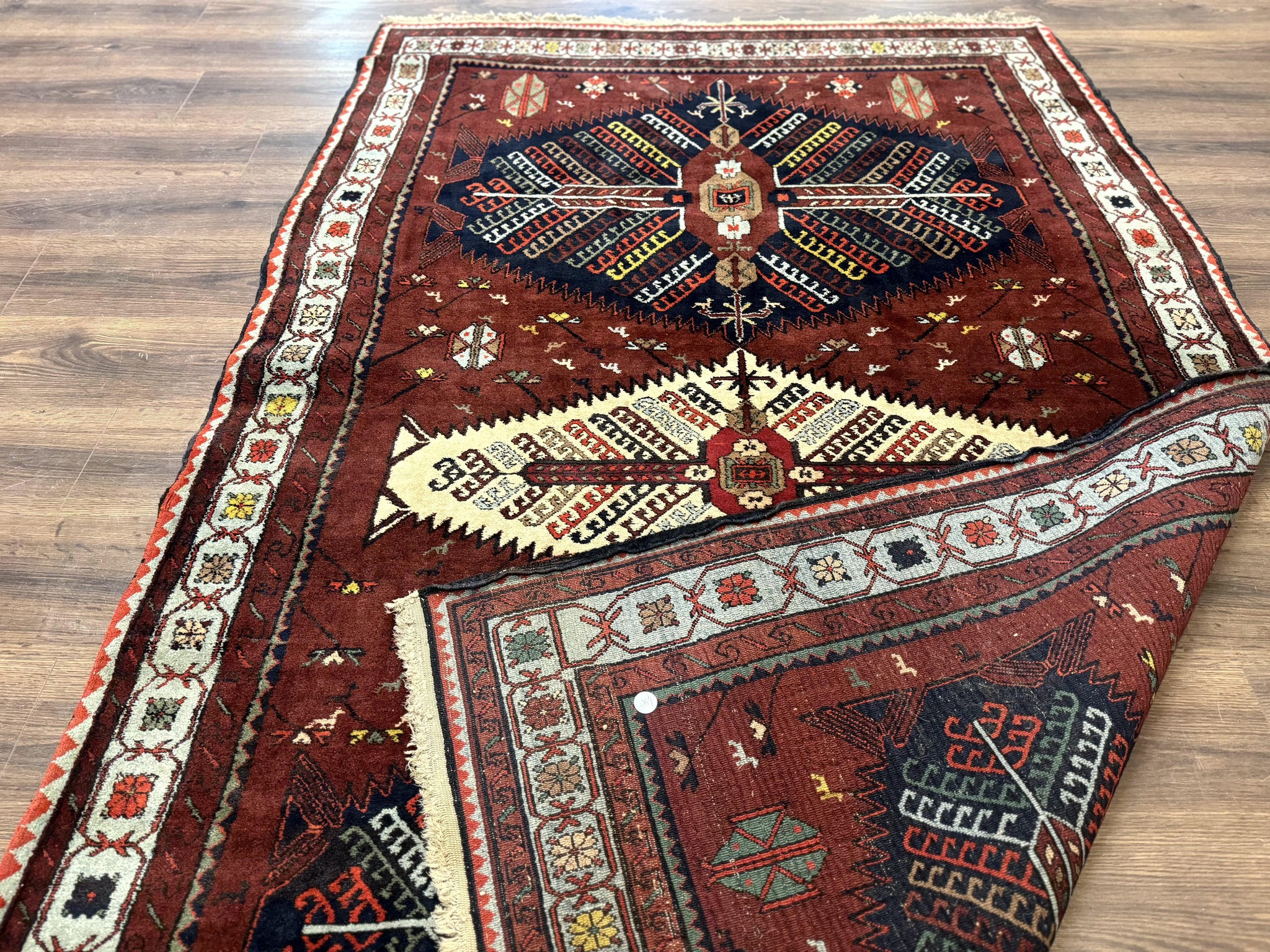 Antique Persian Tribal Rug 5 x 7.8, Triple Medallions, Red, Persian Afshar Rug by Jewel Rugs