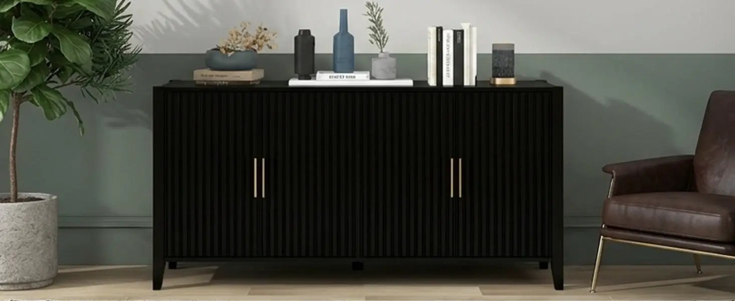 U_Style Modern 4-Vertical Wavy Slatted Doors Sideboard by HouseOfZazla