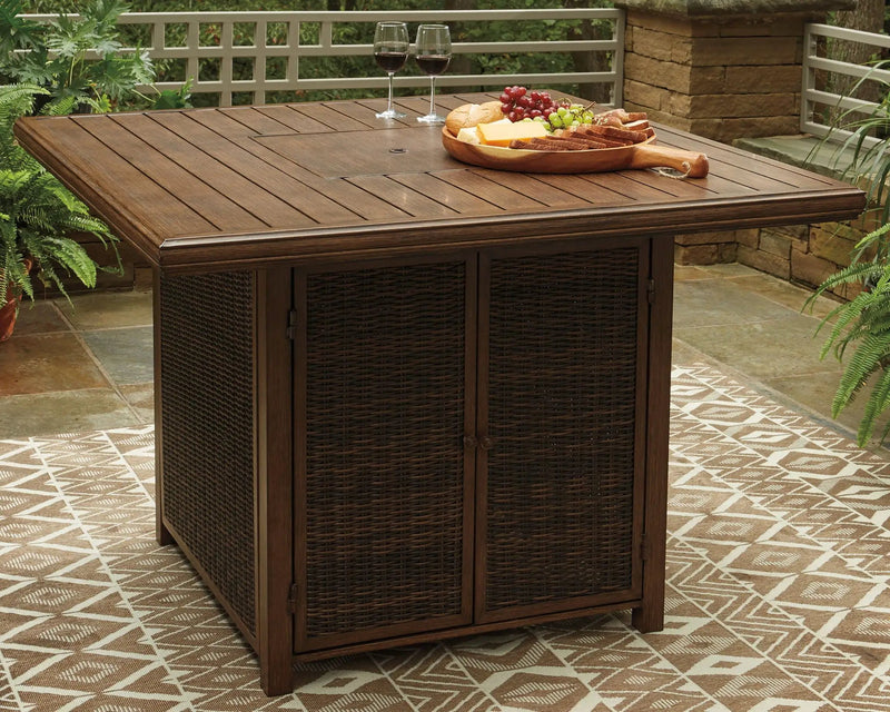 Paradise Trail - Square Bar Table w/Fire Pit - Medium Brown by Unique Piece Furniture