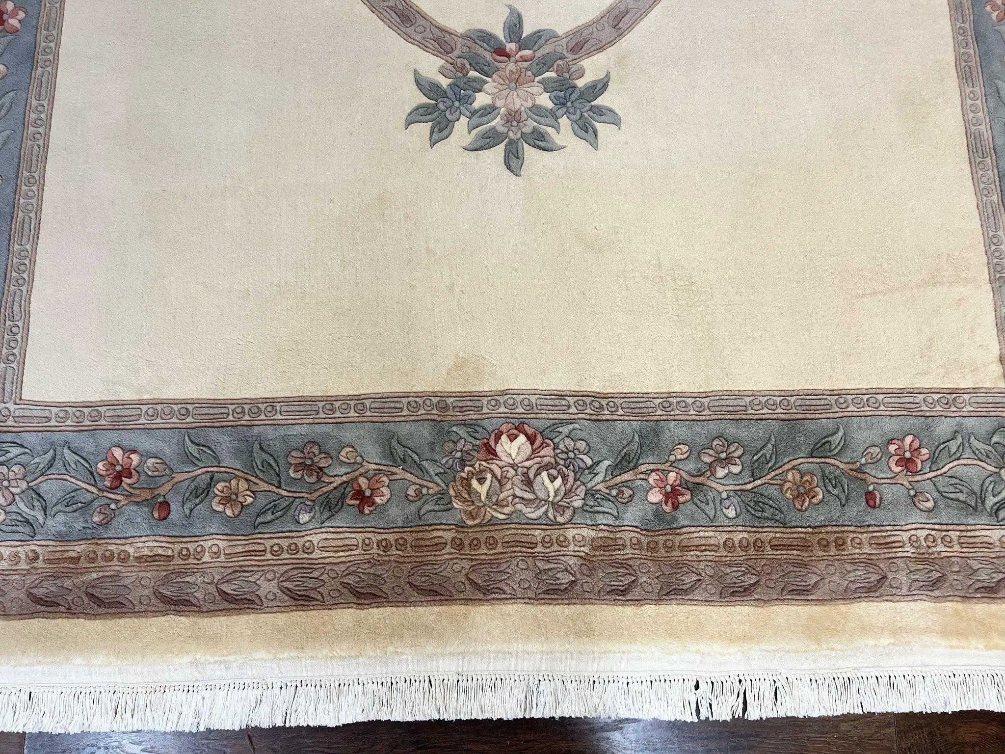 Chinese Carving Rug 8x10, Chinese Wool Carpet 8 x 10, Cream, 120 Line Rug, Vintage Handmade Art Deco Asian Oriental Rug, Aubusson Rug by Jewel Rugs