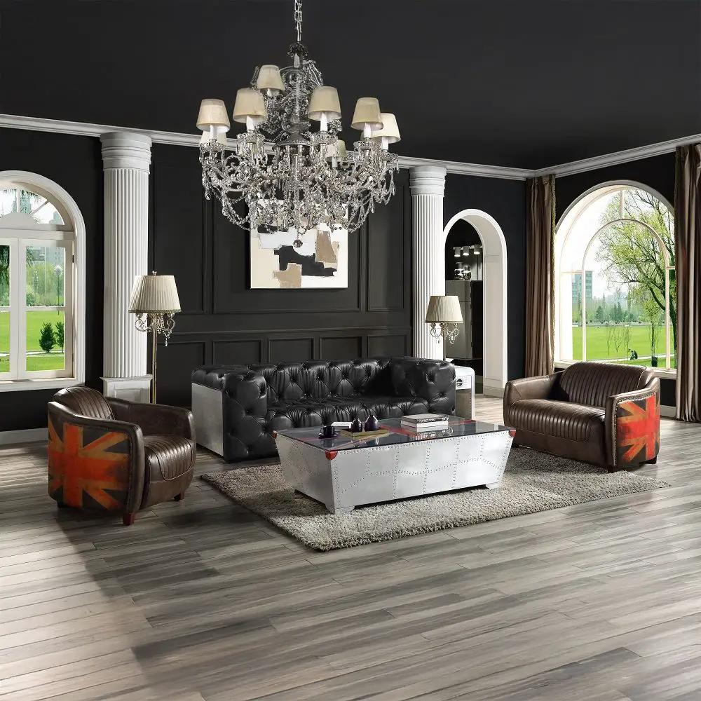 Brancaster - Sofa - Black Top Grain Leather & Aluminum by Unique Piece Furniture
