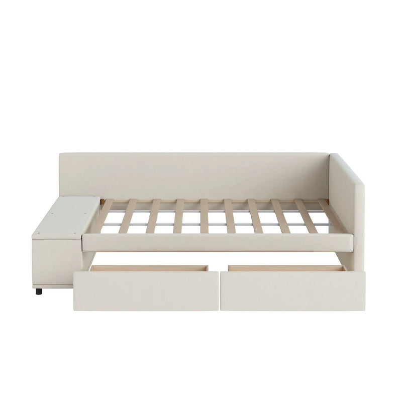 L Shaped Upholstered Platform Bed With Storage And Drawers by HouseOfZazla