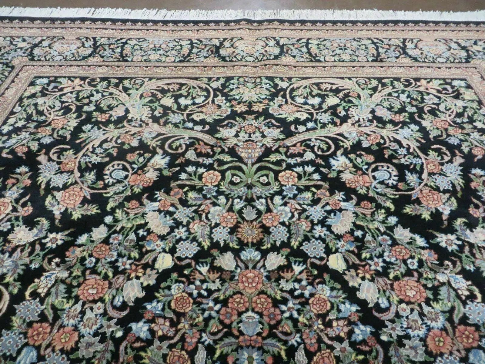 8' X 10' Vintage Handmade Pakistani Floral Wool Rug Black Nice by Jewel Rugs
