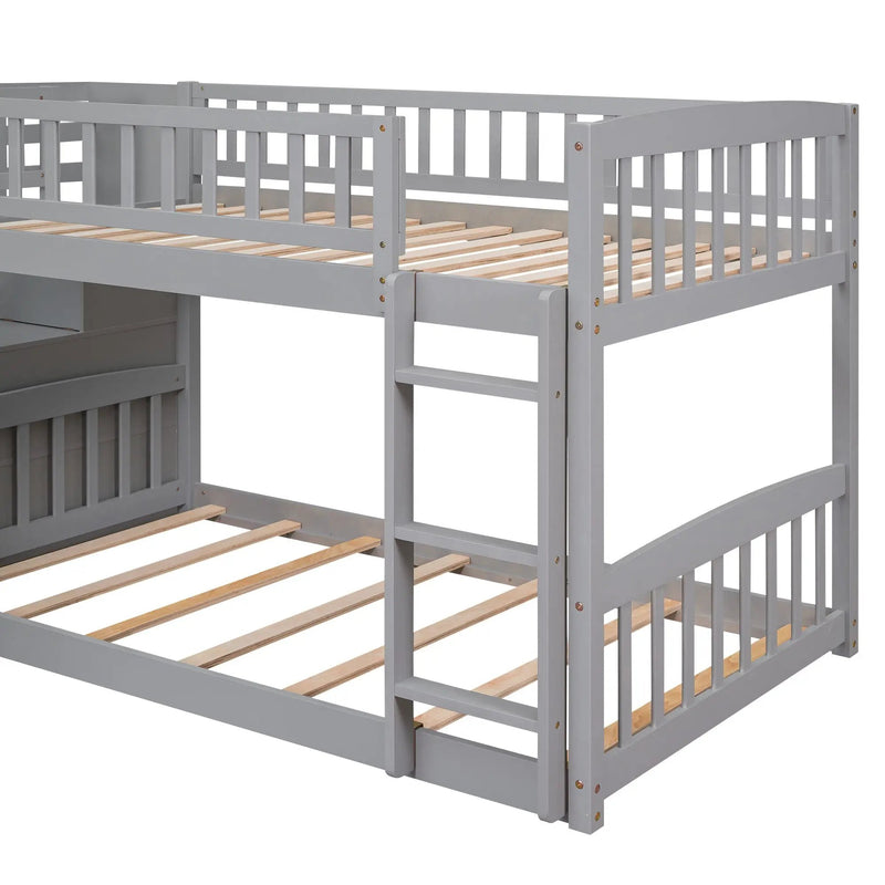 Twin Over Twin Bunk Stairway Bed With 2 Drawers And Slide - Gray by HouseOfZazla