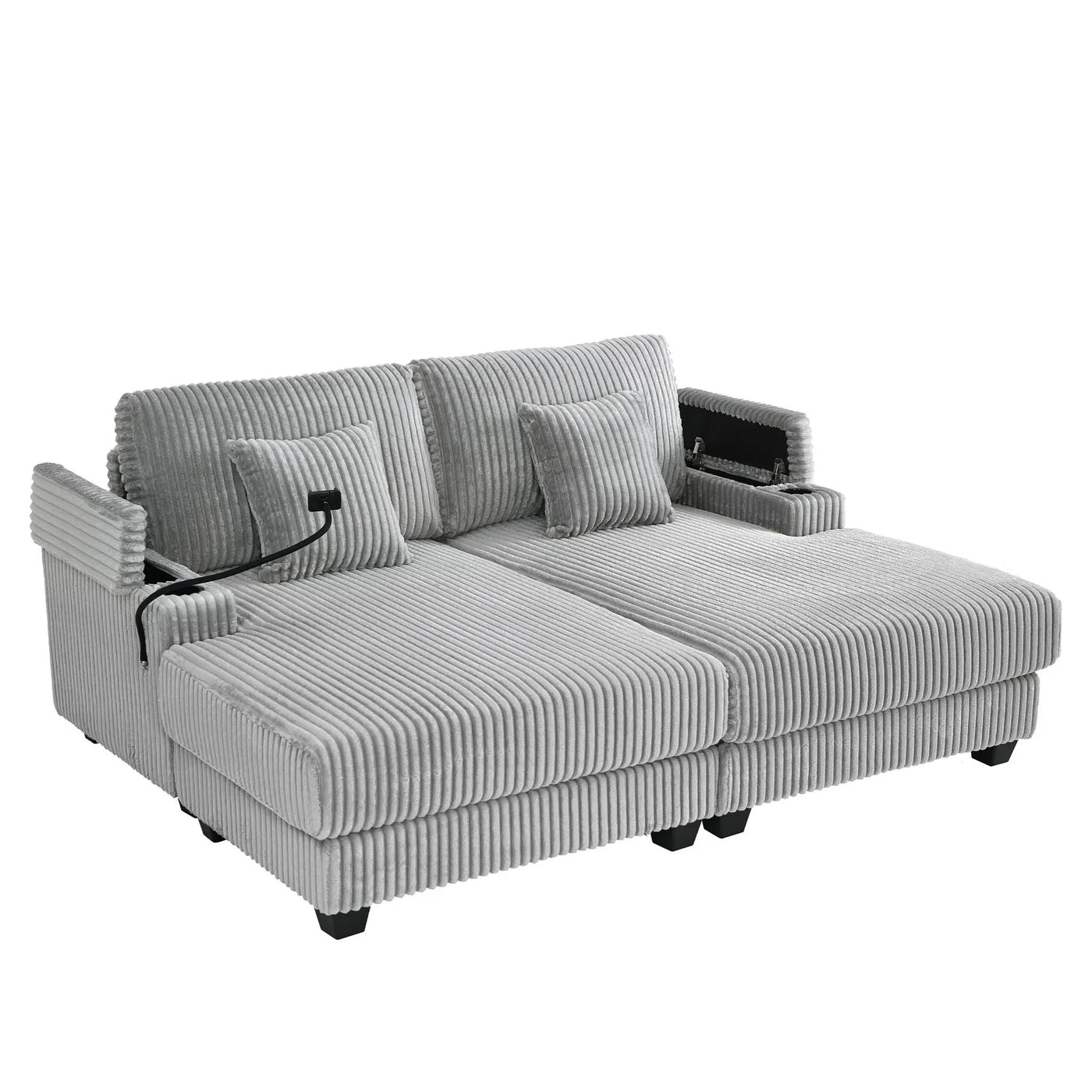 Modern Chaise Sofa With Adjustable Backrest, Cup Holders, Phone Holder & Storage Compartments For Living Room by Unique Piece Furniture