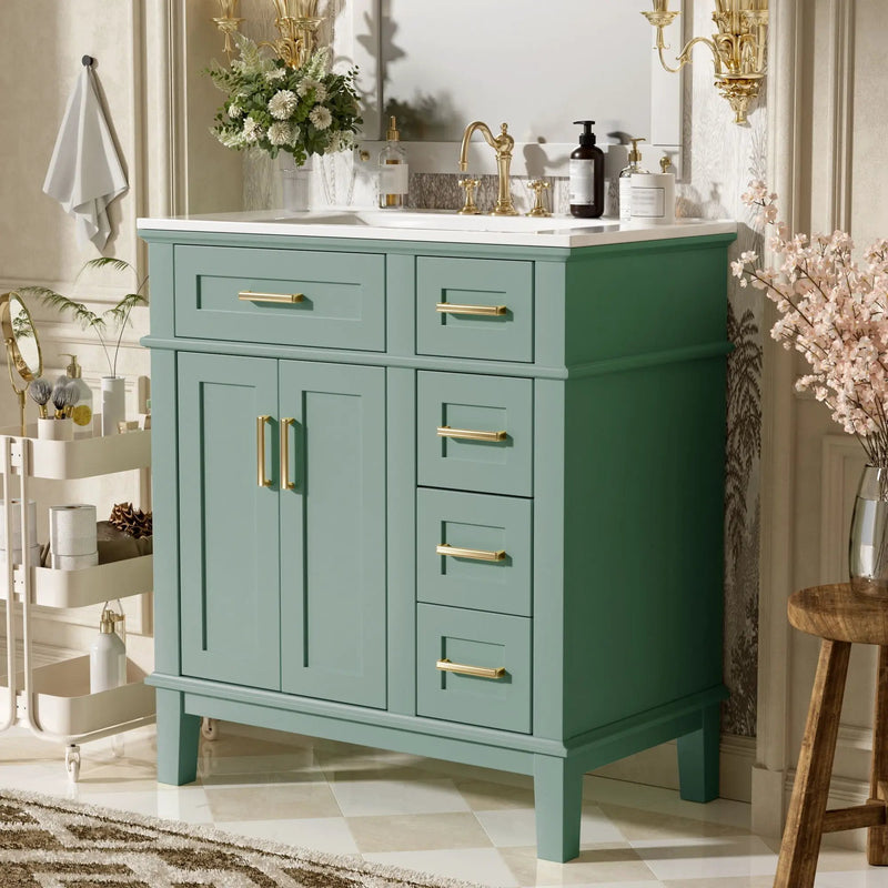 Modern Bathroom Vanity With Sink, Storage Cabinet, Soft Close Doors, Deep & Standard Drawers