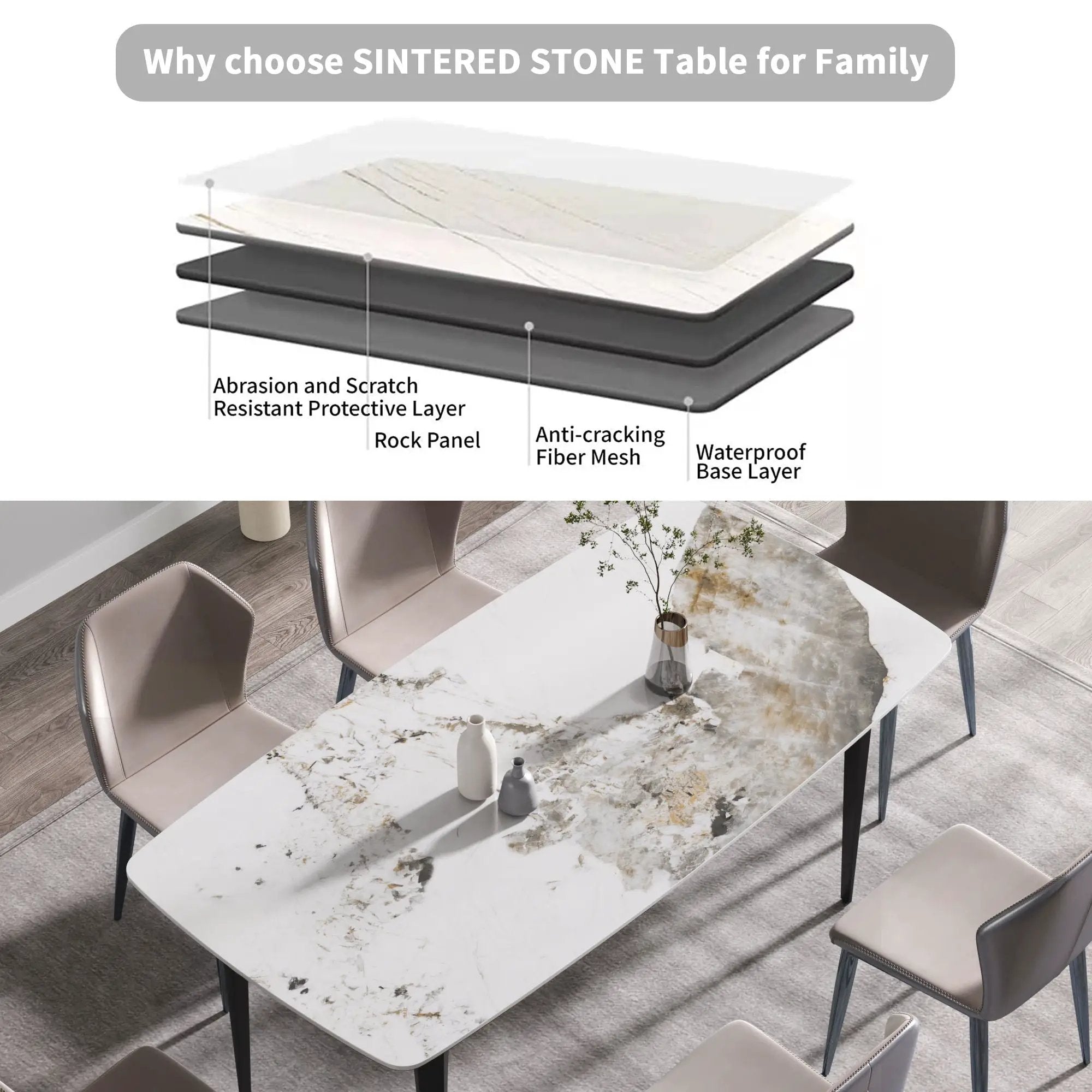 70.87" Modern Artificial Stone Pandora White Curved Black Metal Leg Dining Table - Antique White by HouseOfZazla