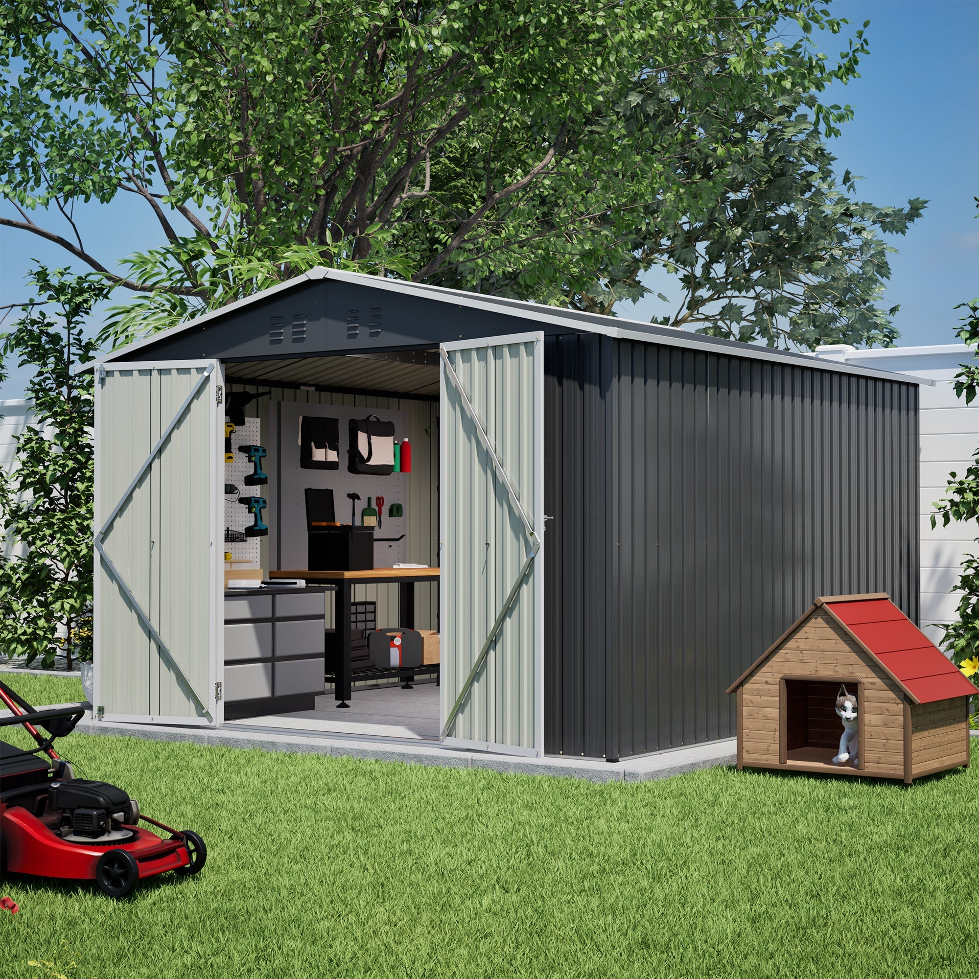 10x10 FT Large Outdoor Metal Storage Shed by HouseOfZazla