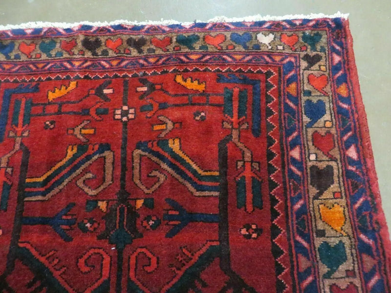 Antique Persian Hamadan Runner 3.4 x 9.7 - Wool, Red and Navy Blue by Jewel Rugs