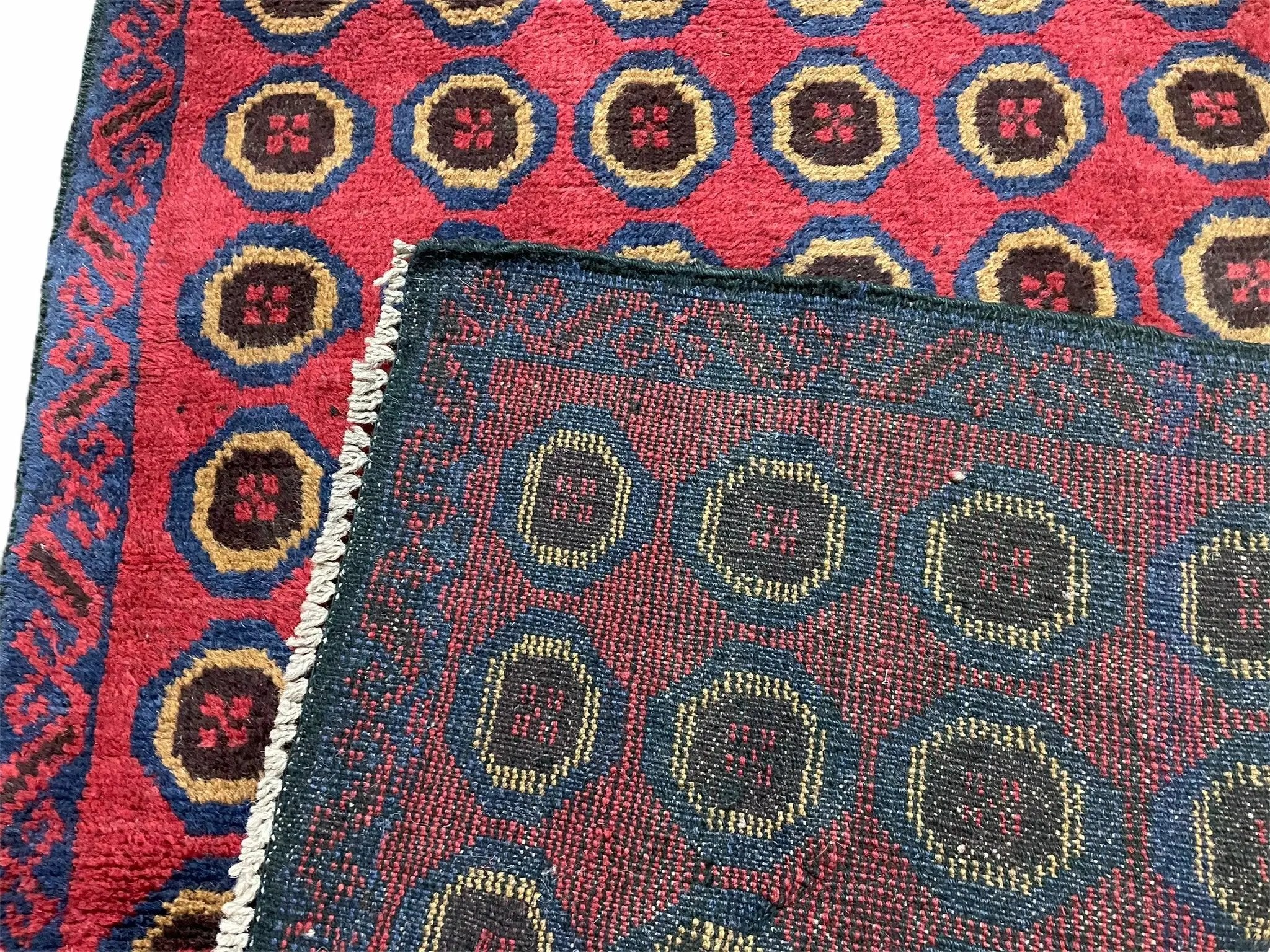 3'X 4'8" Vintage Handmade Tribal Wool Rug Balouchi Rug Afghan Rug Red Beige Blue by Jewel Rugs