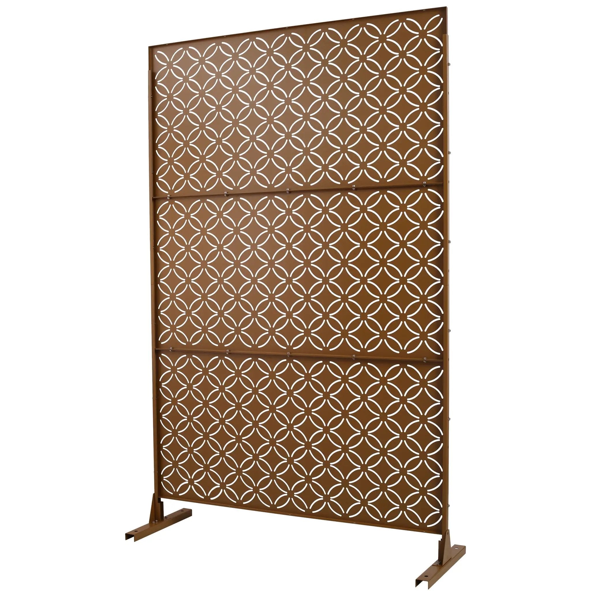 Freestanding Decorative Privacy Screen For Deck Balcony Patio, Metal Privacy - Brown by Unique Piece Furniture
