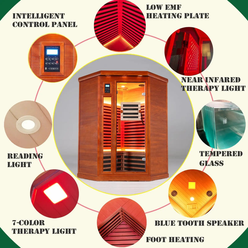 Far infrared corner sauna room Low EMF red sauna therapy two persons by HouseOfZazla