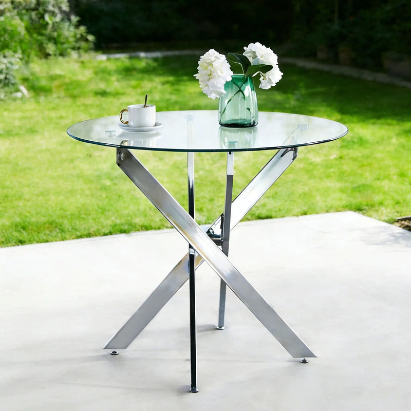 Dining Table With Cross Metal Leg And Tempered Glass, Modern Space Saving Kitchen Table For Living Room by HouseOfZazla