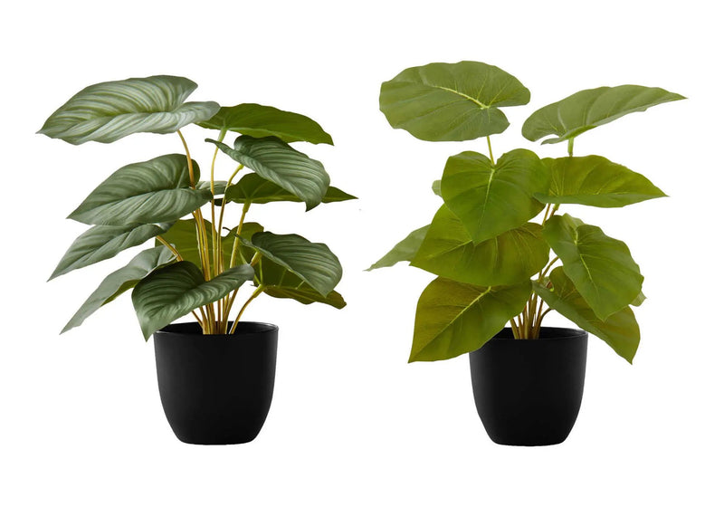 13" Tall, Artificial Plant, Epipremnum, Indoor, Faux, Fake, Table, Greenery, Potted, Decorative (Set of 2) - Green / Black by Unique Piece Furniture