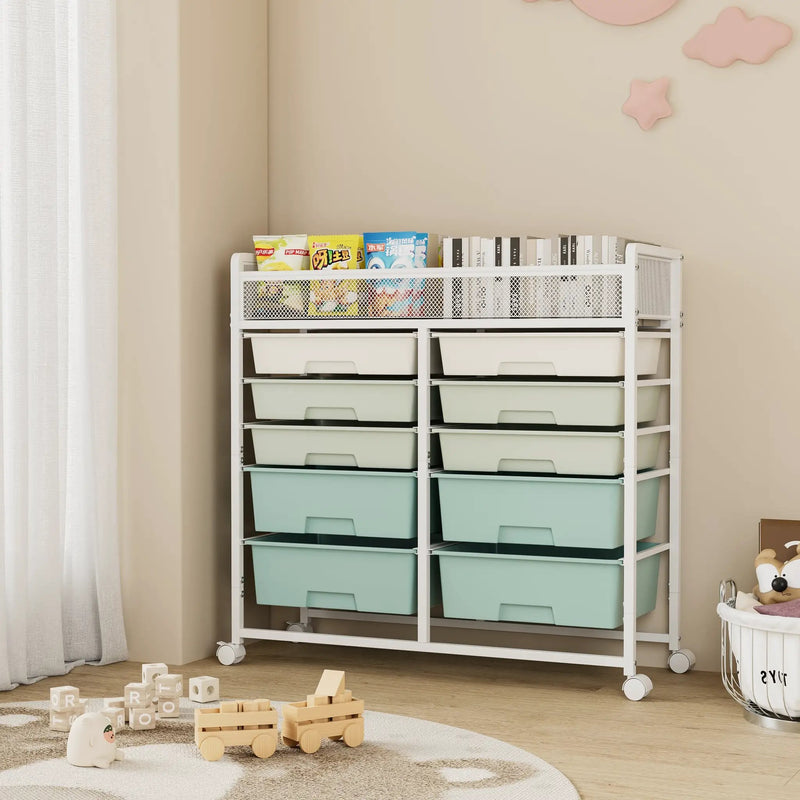 White Large Capacity 2-Row 10-Drawer Rolling Storage Cart by HouseOfZazla