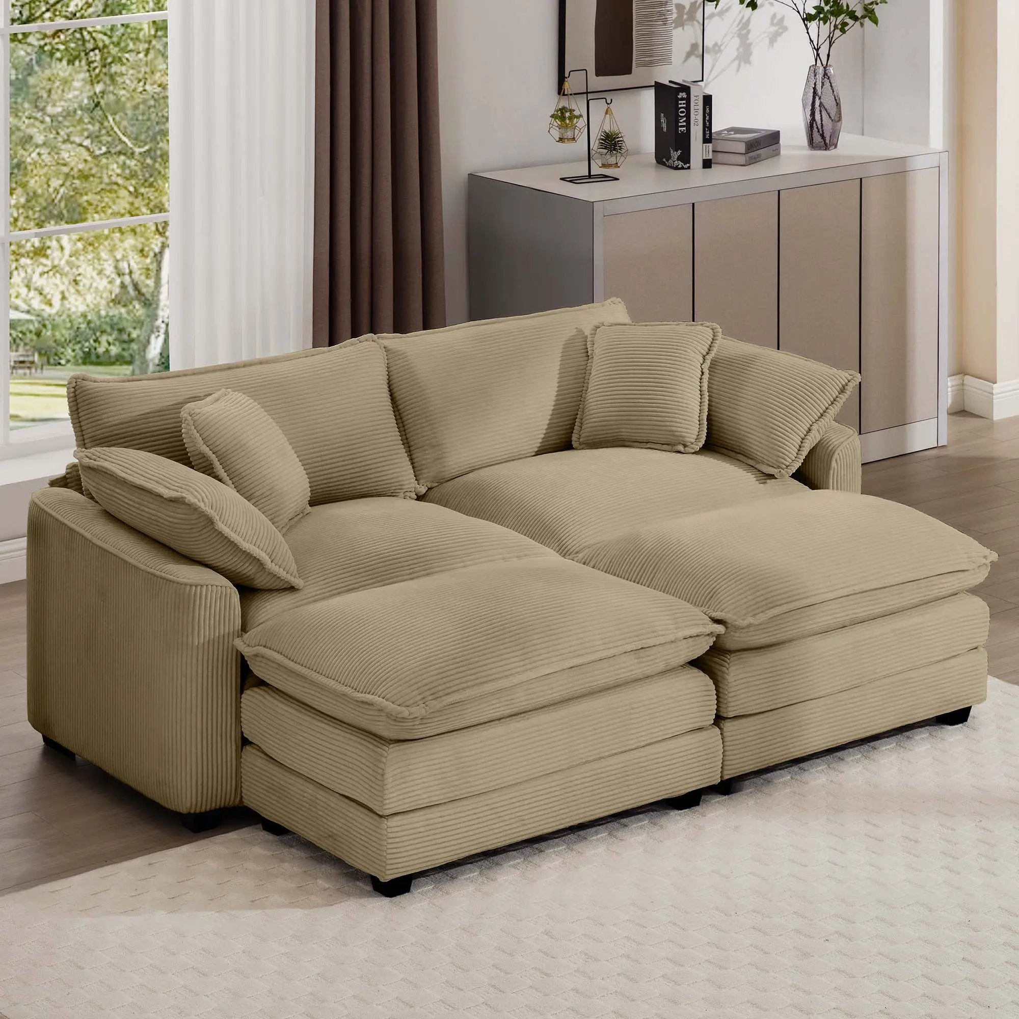 Modern Oversized Modular Cushion Sofa With Ottoman, Low Back, Deep Seating Sofa Set by HouseOfZazla