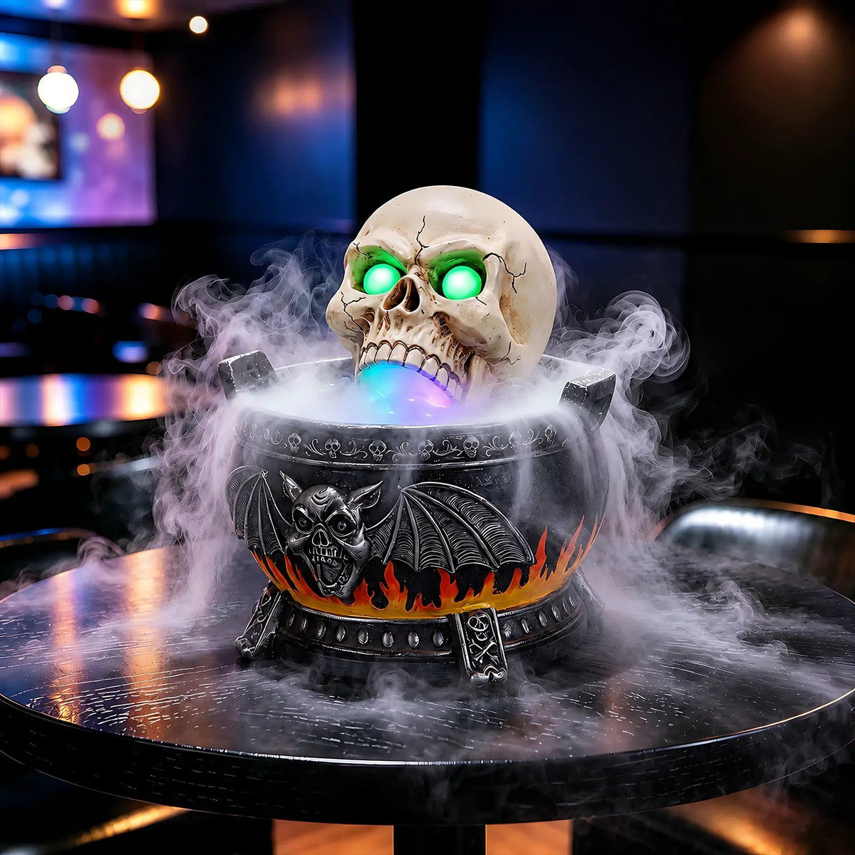 Halloween Skull Cauldron Statue with LED Light and Smoke Fog Effect by HouseOfZazla