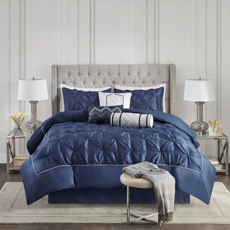 7 Piece Tufted Comforter Set Navy King by HouseOfZazla