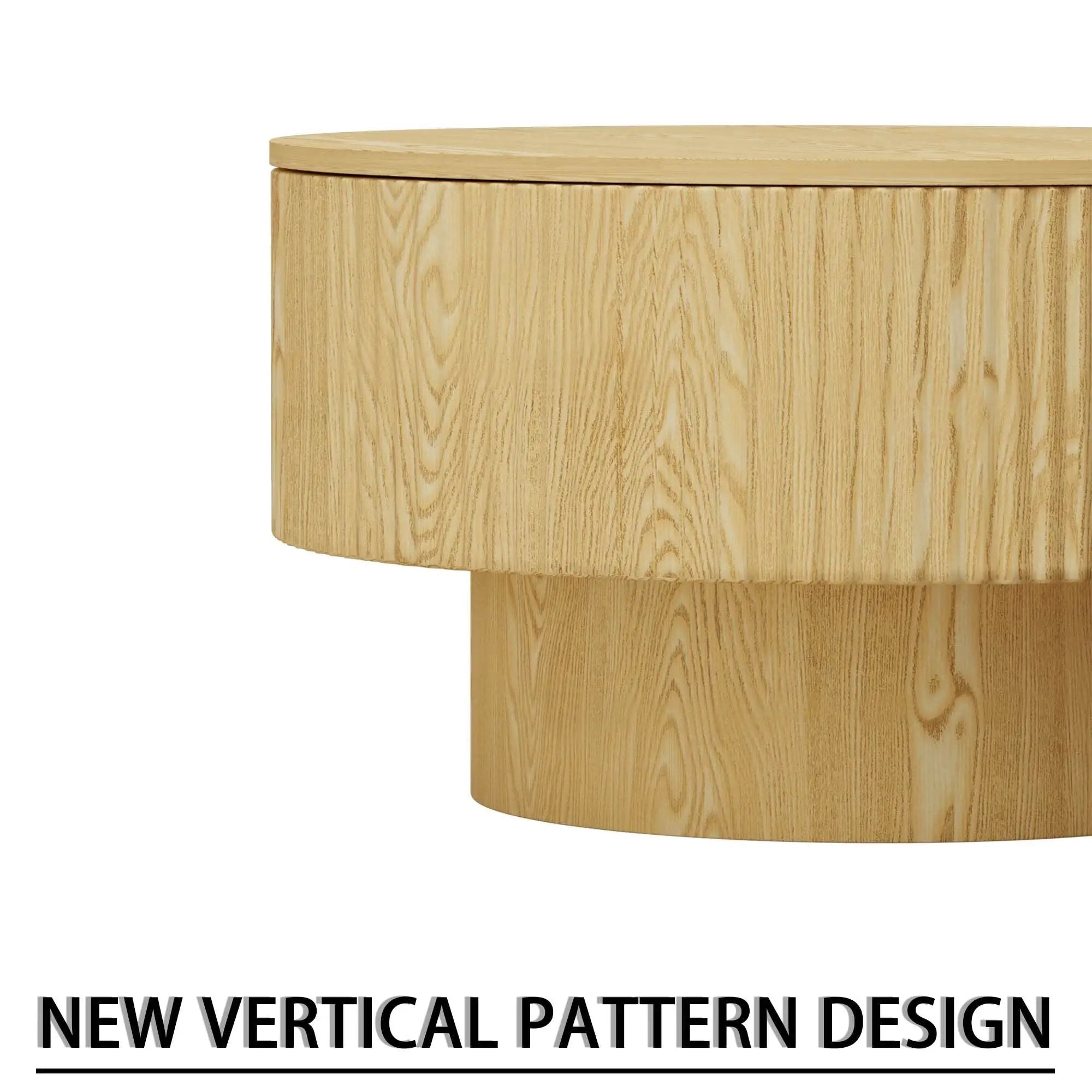 Modern Circular Coffee Table With Stripe Design And Storage Space