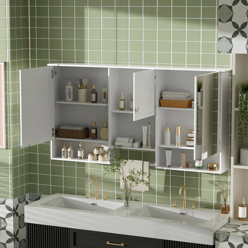 Wall-Mount 3-In-1 Mirror Cabinet With Adjustable Shelf, Soft-Closing Hinges, Rectangular Design - White by Unique Piece Furniture