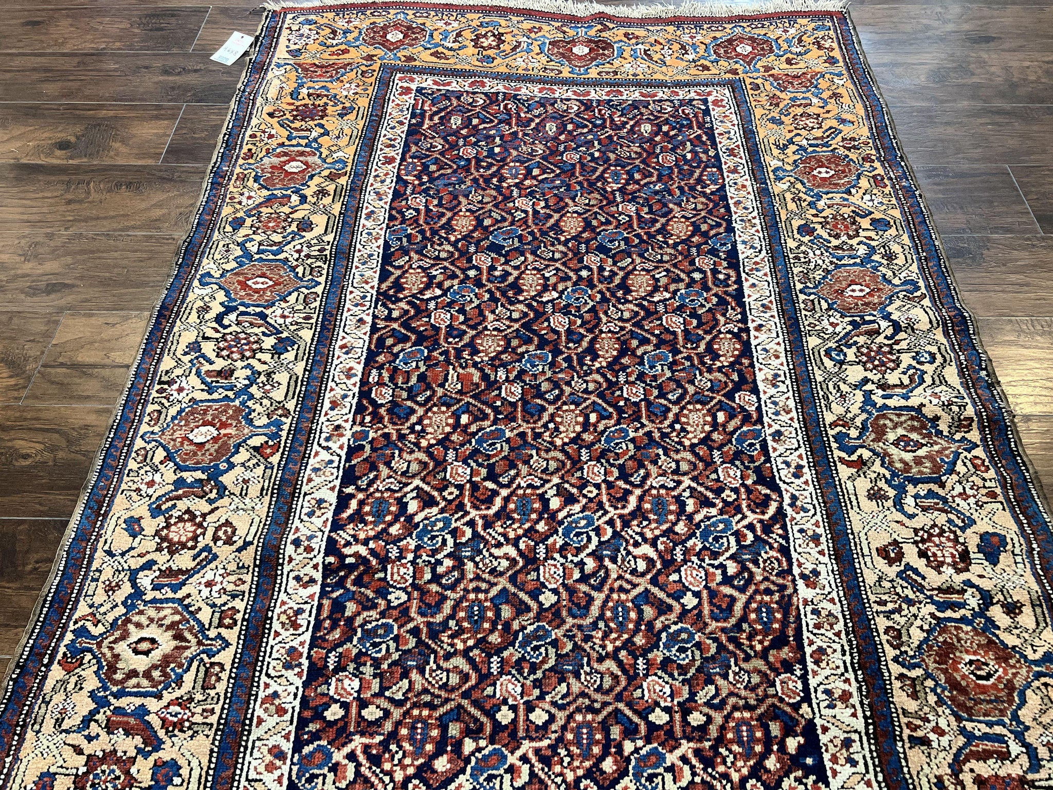 Persian Senneh Rug 4x8, Wool Hand Knotted Antique Kurdish Carpet, Navy Blue Oriental Area Rug, 4 x 8 Rug by Jewel Rugs