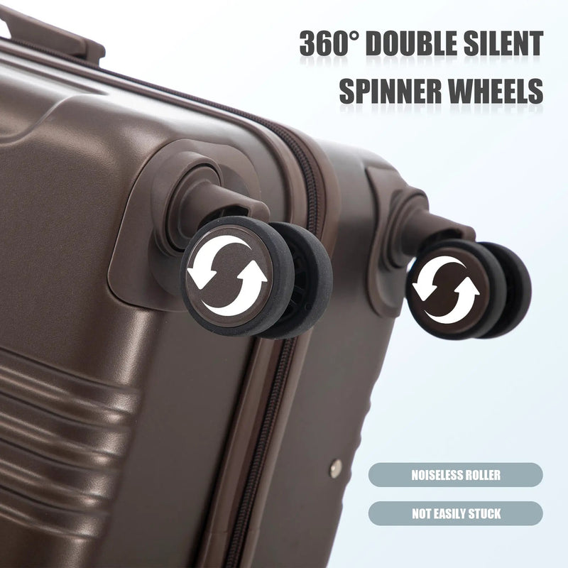 3 Piece ABS Spinner Wheel Luggage Set (Brown) by HouseOfZazla