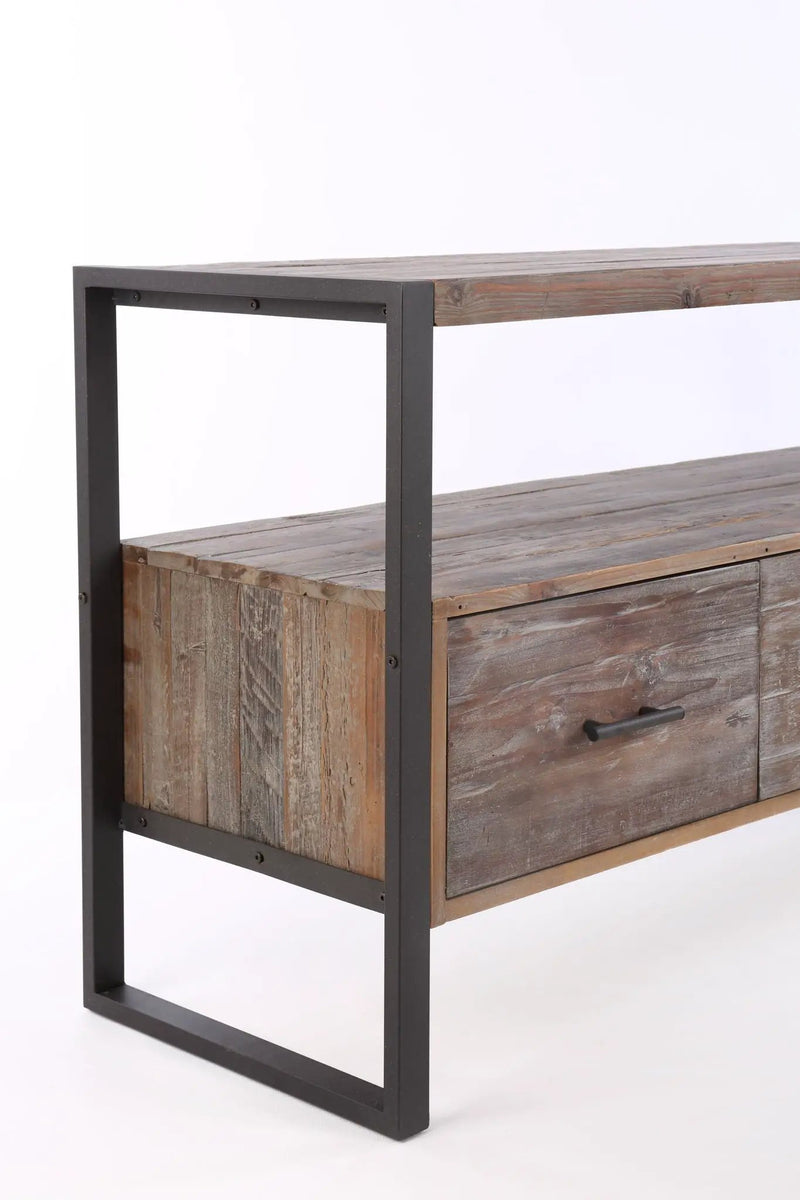 Reclaimed Wood Media TV Console Table With 3 Drarwer, Open Shelf - Antique Gray by HouseOfZazla