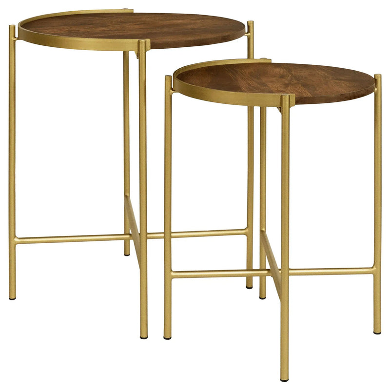 Malka 2-piece Round Wood Nesting Table Dark Brown and Gold by Unique Piece Furniture