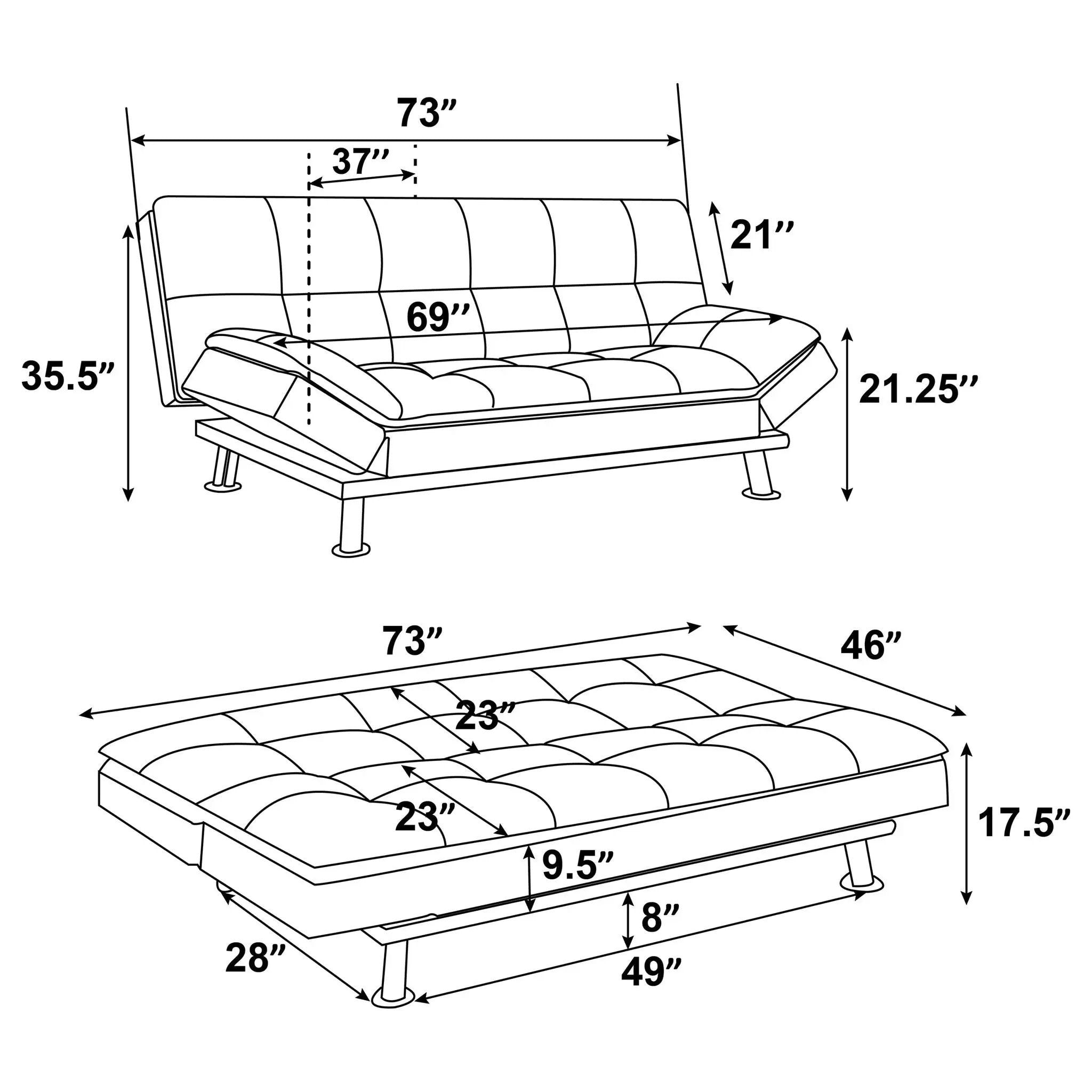 Kimpton - Upholstered Tufted Convertible Sofa Bed With Adjustable Arms Legs - White by HouseOfZazla