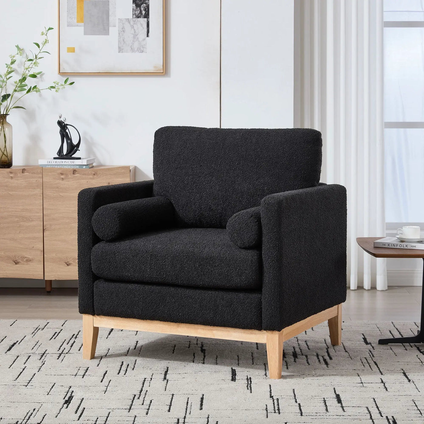 Wide Modern Performance Accent Chair With Natural Legs by Unique Piece Furniture