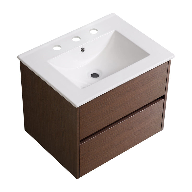 Bathroom Vanity With Basin Wall Hang Storage - Brown / Brown / White by HouseOfZazla