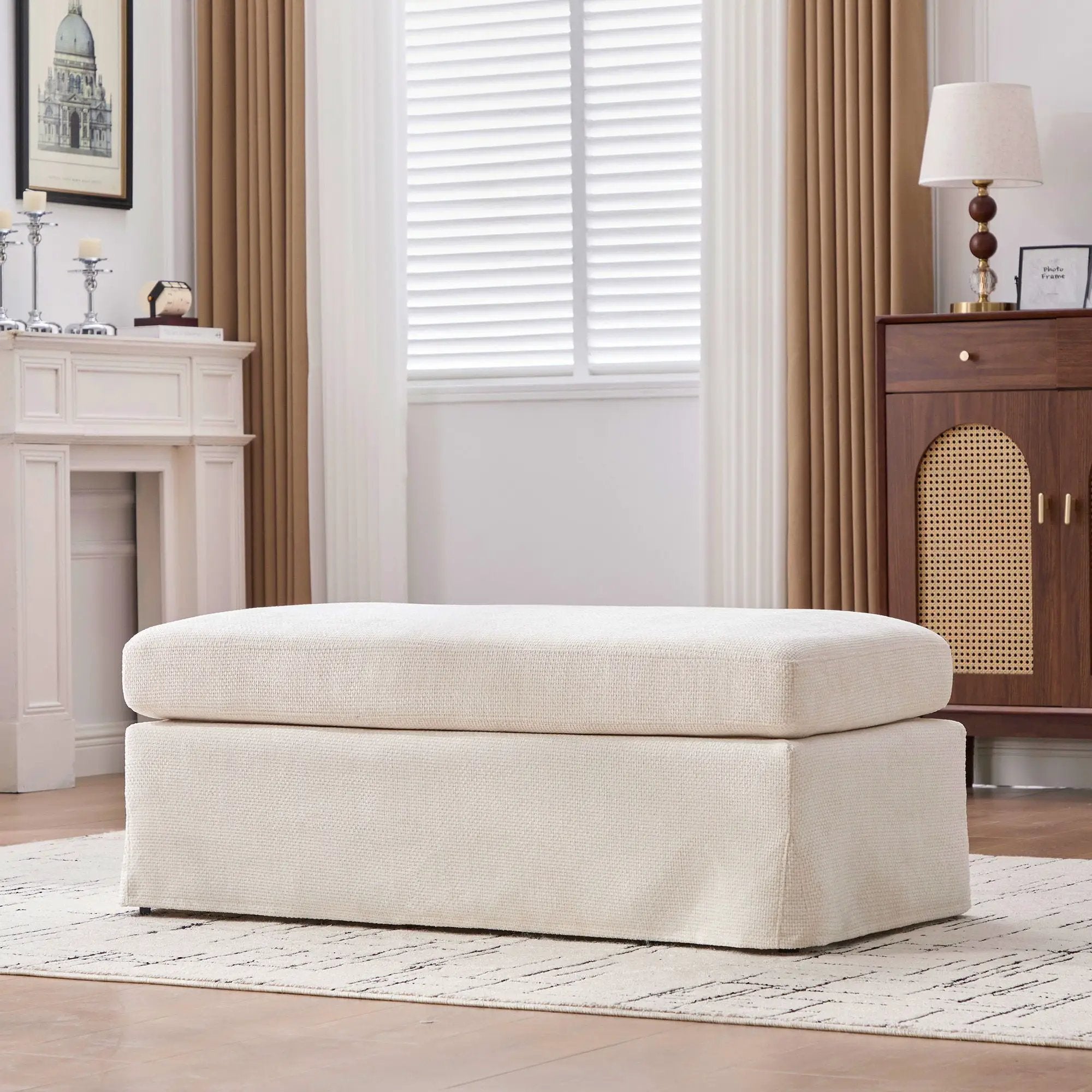 Wide Modern Upholstered Ottoman Foot Stool by Unique Piece Furniture
