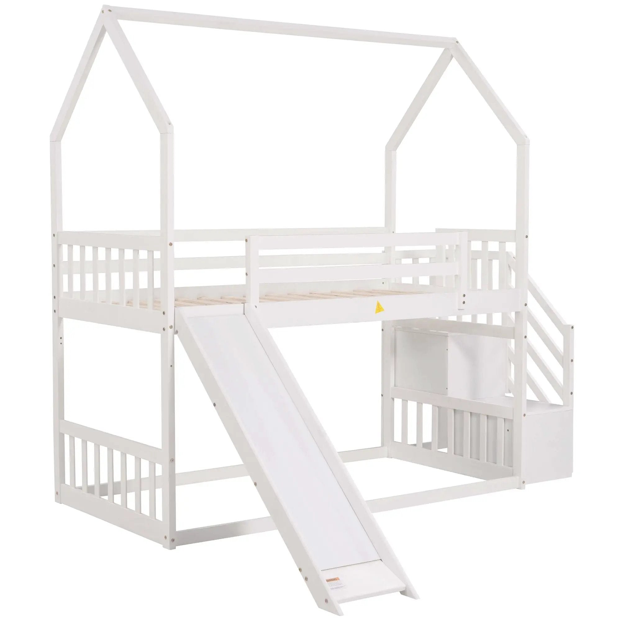 Twin Over Twin House Bunk Bed With Convertible Slide, Storage Staircase by HouseOfZazla