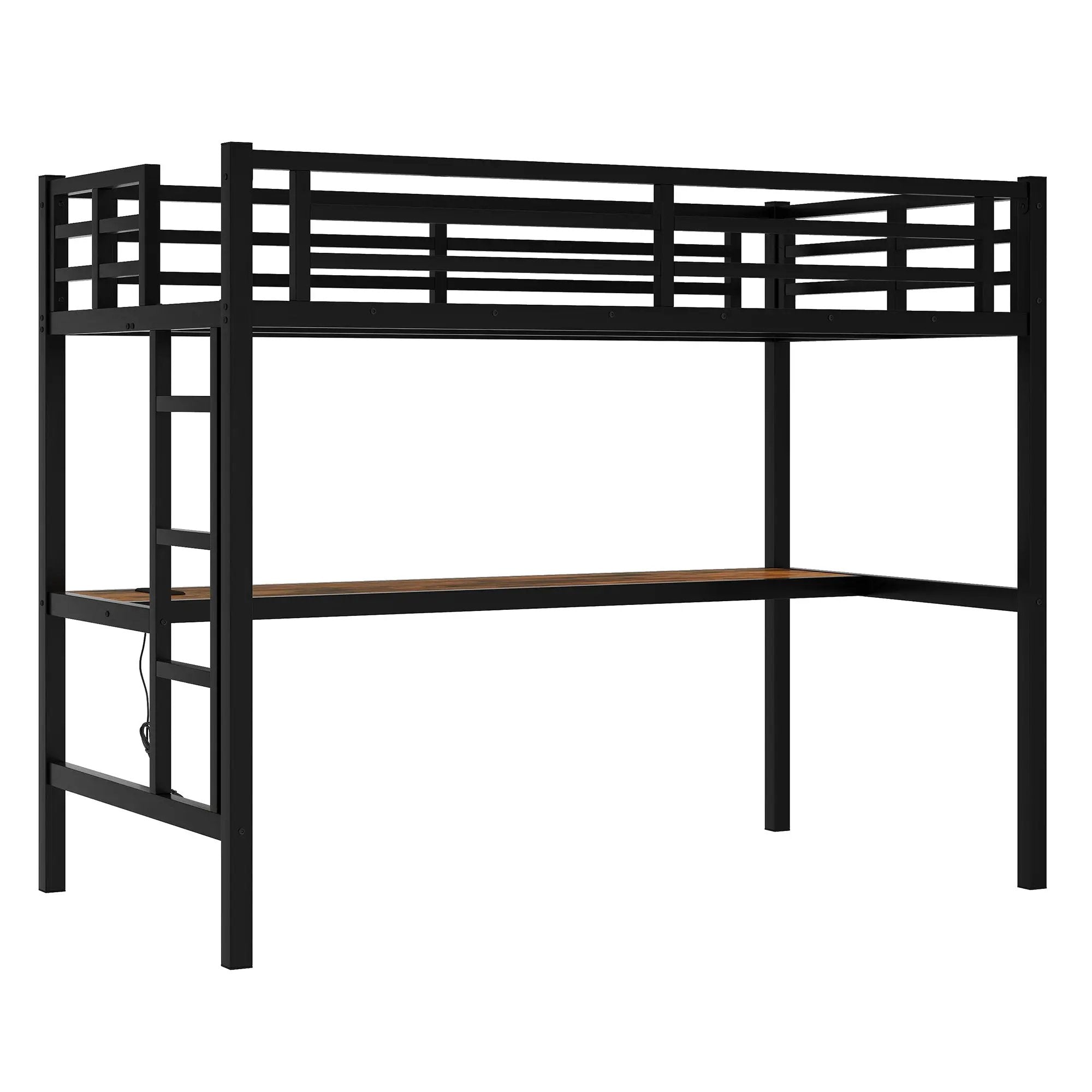 Metal Twin XL Size Loft Bed with Power Outlet and LED Light by HouseOfZazla