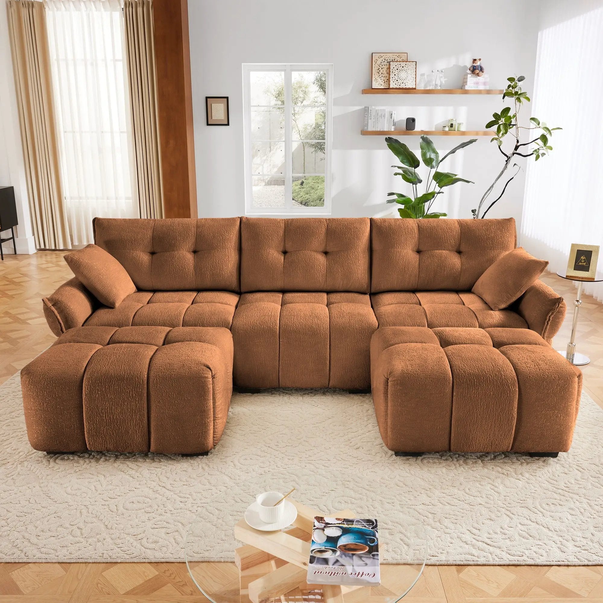 Sofa Set With Ottoman And Pillows, Textured, High Resilience Cushions by Unique Piece Furniture