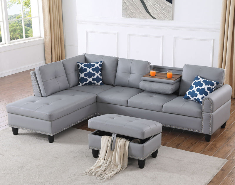 Irine - Sectional Sofa With Ottoman - Gray by HouseOfZazla