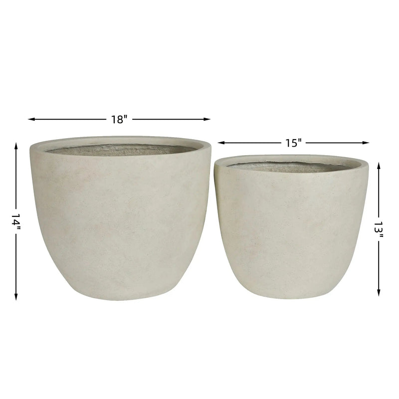 Round Concrete Planter Set of 2, Large Outdoor Indoor Handmade Rustic Decorative Planter Pots with Drainage Holes by HouseOfZazla