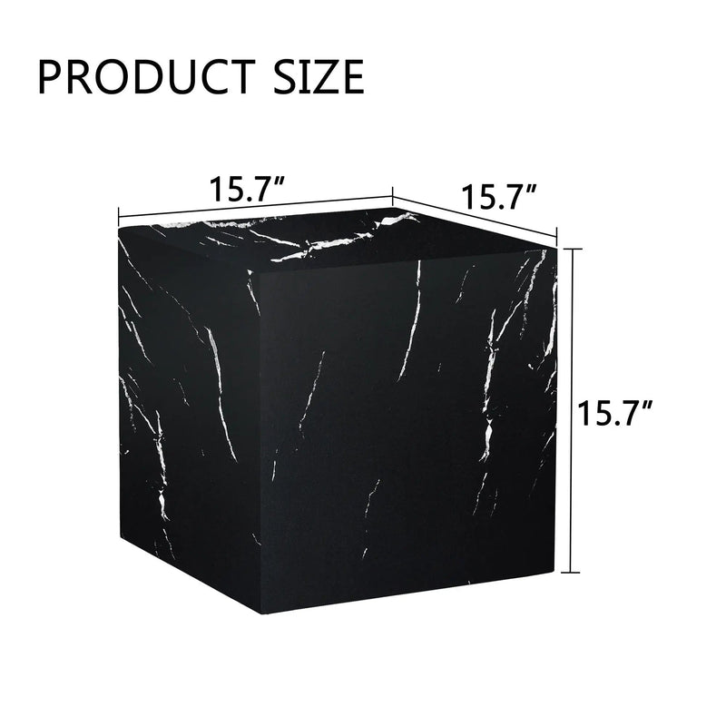 Luxurious Marble Texture Coffee Table Cube Design Elegant Living Room Accent - Black