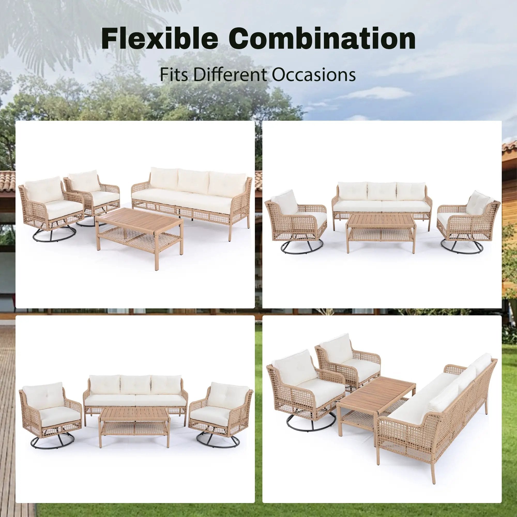 4 Pieces Patio Furniture Set with Swivel Chairs by HouseOfZazla