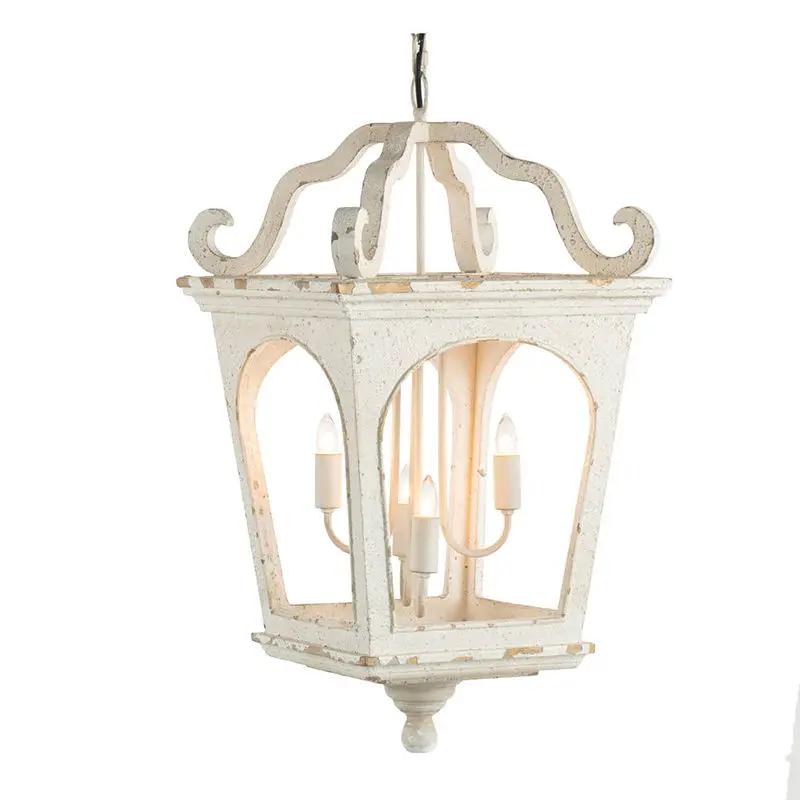 4 Light Wood Chandelier, Hanging Light Fixture With Adjustable Chain For Kitchen, Bulb Not Included - Cream White by Unique Piece Furniture