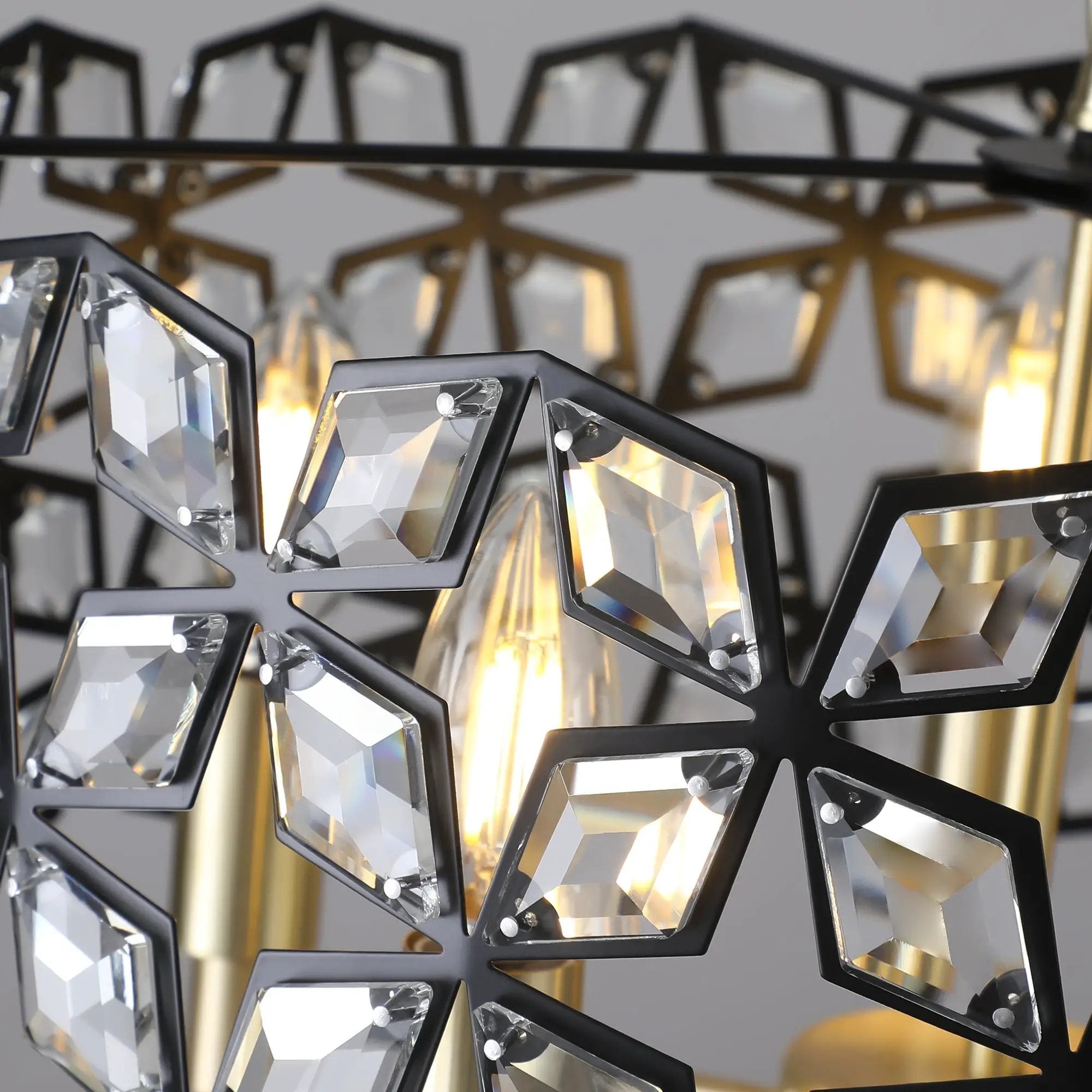 19" Geometric Crystal and Black Gold Round Pendant Chandelier by HouseOfZazla