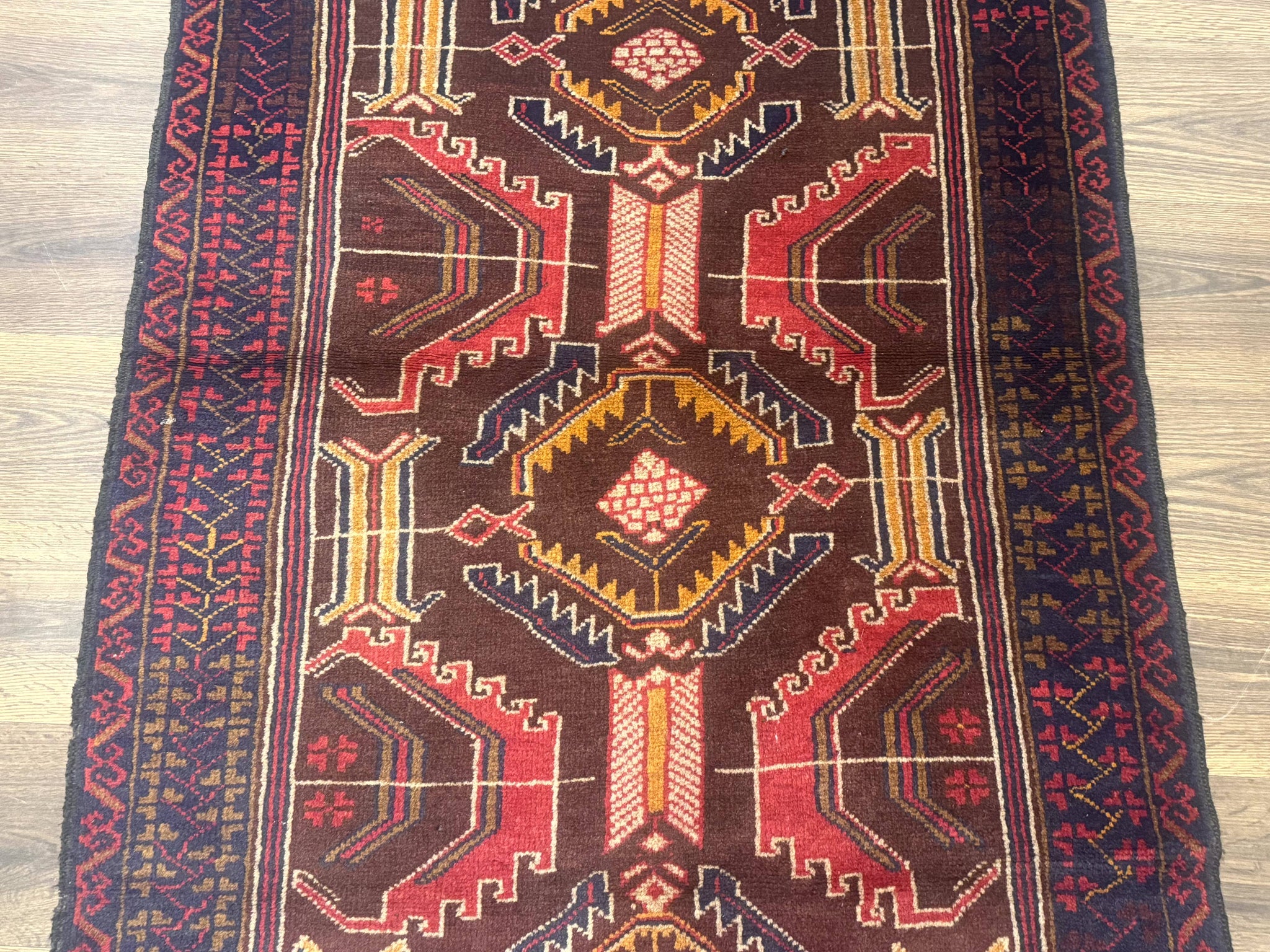 Afghan Rug 3x7, Maroon and Navy Blue, Balouch Carpet, Tribal Rug, New by Jewel Rugs