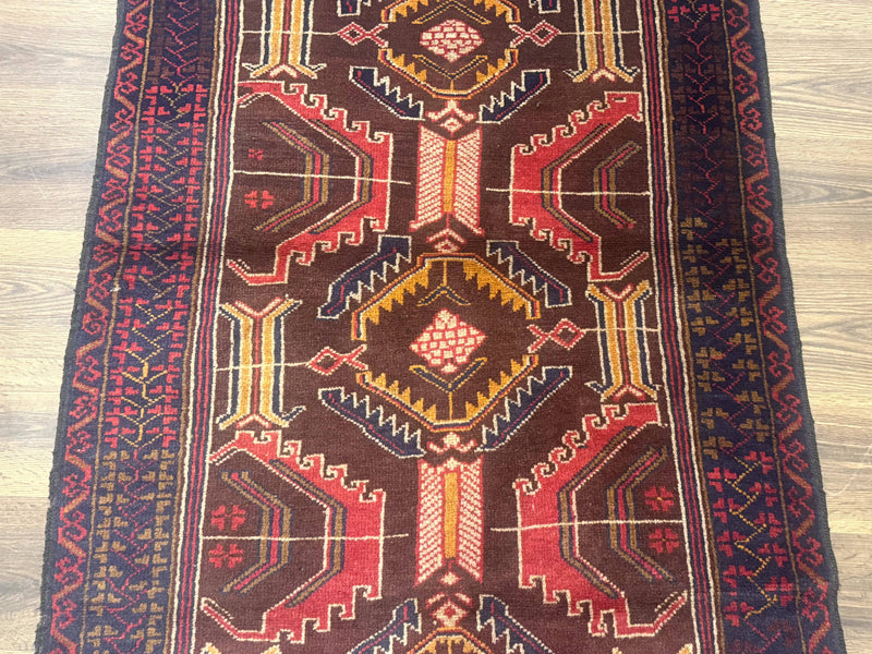 Afghan Rug 3x7, Maroon and Navy Blue, Balouch Carpet, Tribal Rug, New by Jewel Rugs