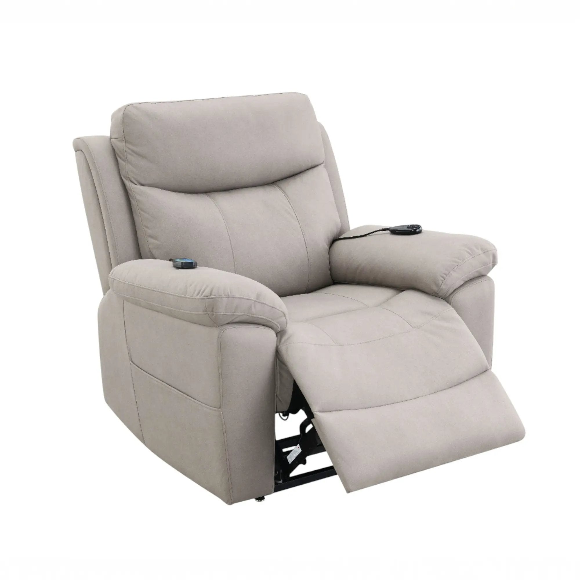 Chriki Beige Chenille & Black Finish Power Recliner with Lift, Heating, and Massage by HouseOfZazla