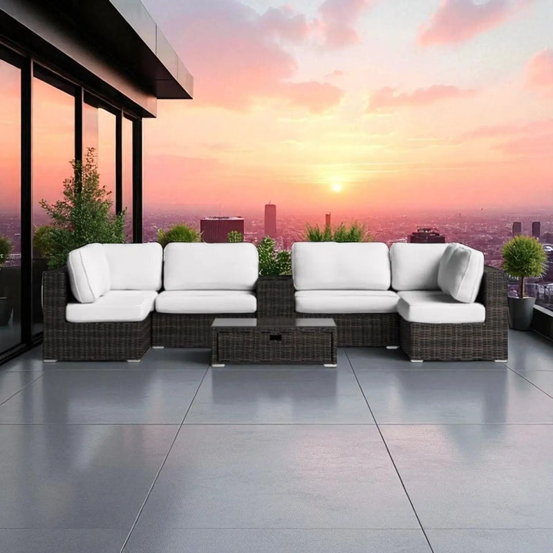 Elegant 4 Person Wicker Patio Seating Set With Cushions And Glass Top Table by Unique Piece Furniture