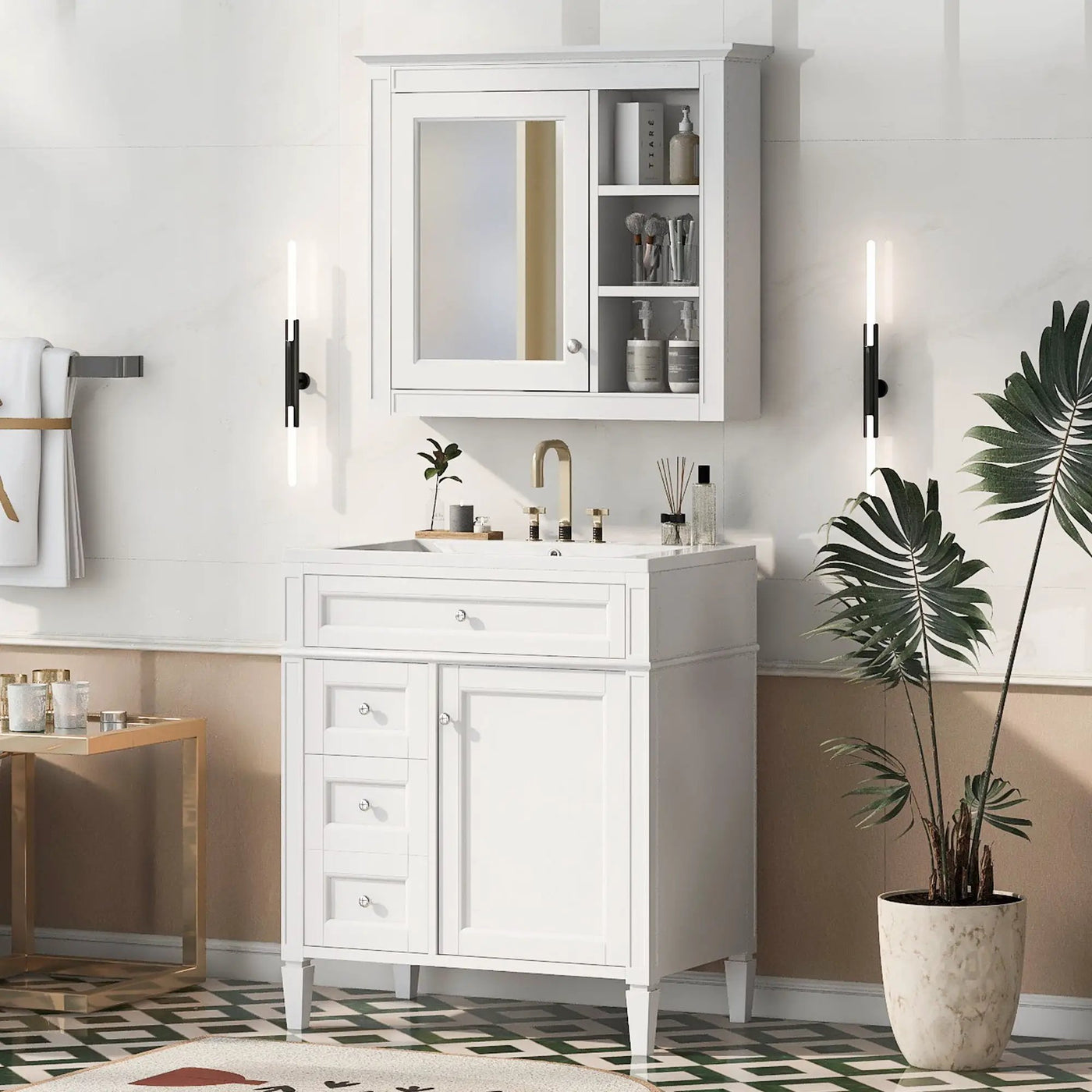 Bathroom Vanity With Medicine Cabinet, Royal Mirror Cabinet, Modern Bathroom Storage Cabinet With 2 Soft Closing Doors And 4 Drawers by Unique Piece Furniture